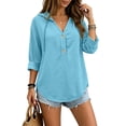 thumbnail image 4 of Oiangi Hoodie for Women Drawstring Long Sleeve Button V Neck Tops Casual Lightweight Fall Pullover Hooded Sky Blue 3XL, 4 of 8
