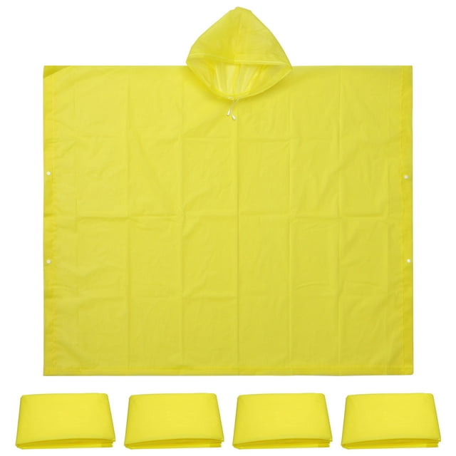 Unique Bargains Ponchos de Pluie, 5 Imperméables avec Capuche, Vestes de Pluie Réutilisables en EVA pour Camping Extérieur, Jaune