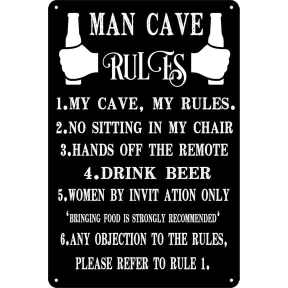 Man Cave Rules Sign Man Cave Decor Funny Bar Signs for Home Bar Metal Garage Tin Sign Mancave Wall Art Decor for Men Room Accessories 8x12 Inch