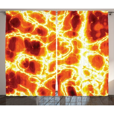 Orange Curtains 2 Panels Set Hot Burning Lava Texture With