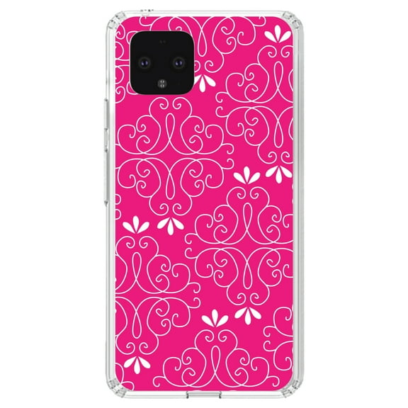 DistinctInk Clear Shockproof Hybrid Case for Google Pixel 4 (5.7" Screen) - TPU Bumper, Acrylic Back, Tempered Glass Screen Protector - Neon Pink White Floral