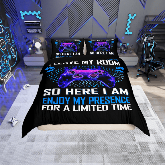 Erosebridal Video Game Comforter Cover Twin,Polka Dots Bedding Twin Size,Black Blue Duvet Cover Twin,Microfiber Male Bedroom Decor,Reversible,2-Piece(No Comforter)