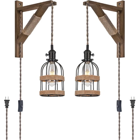 KEESFU Farmhouse Dimmable 2-Light Plug-in Wall Sconces with Bowl Shade 2 Count