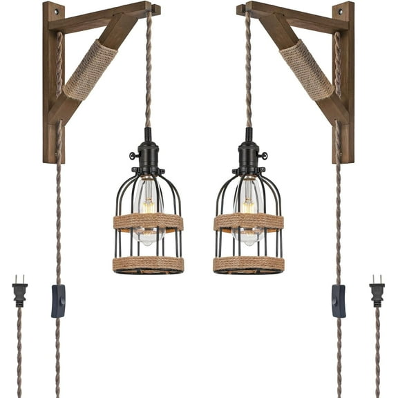 KEESFU Farmhouse Dimmable 2-Light Plug-in Wall Sconces with Bowl Shade 2 Count