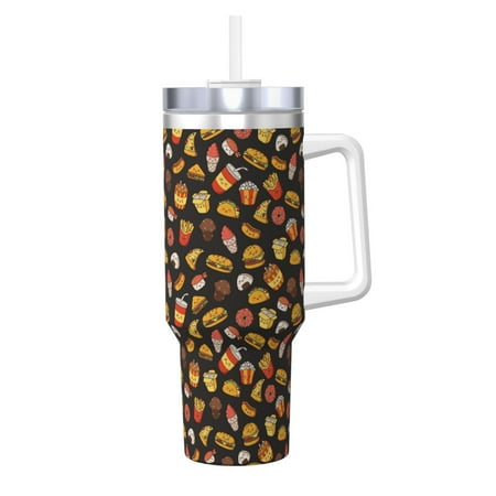 

Gaeub Burger Fries Print Stainless Steel Hot/Cold Coffee Cup 40oz Ice Bully Cup With Handle And Straw Travel Coffee Cup