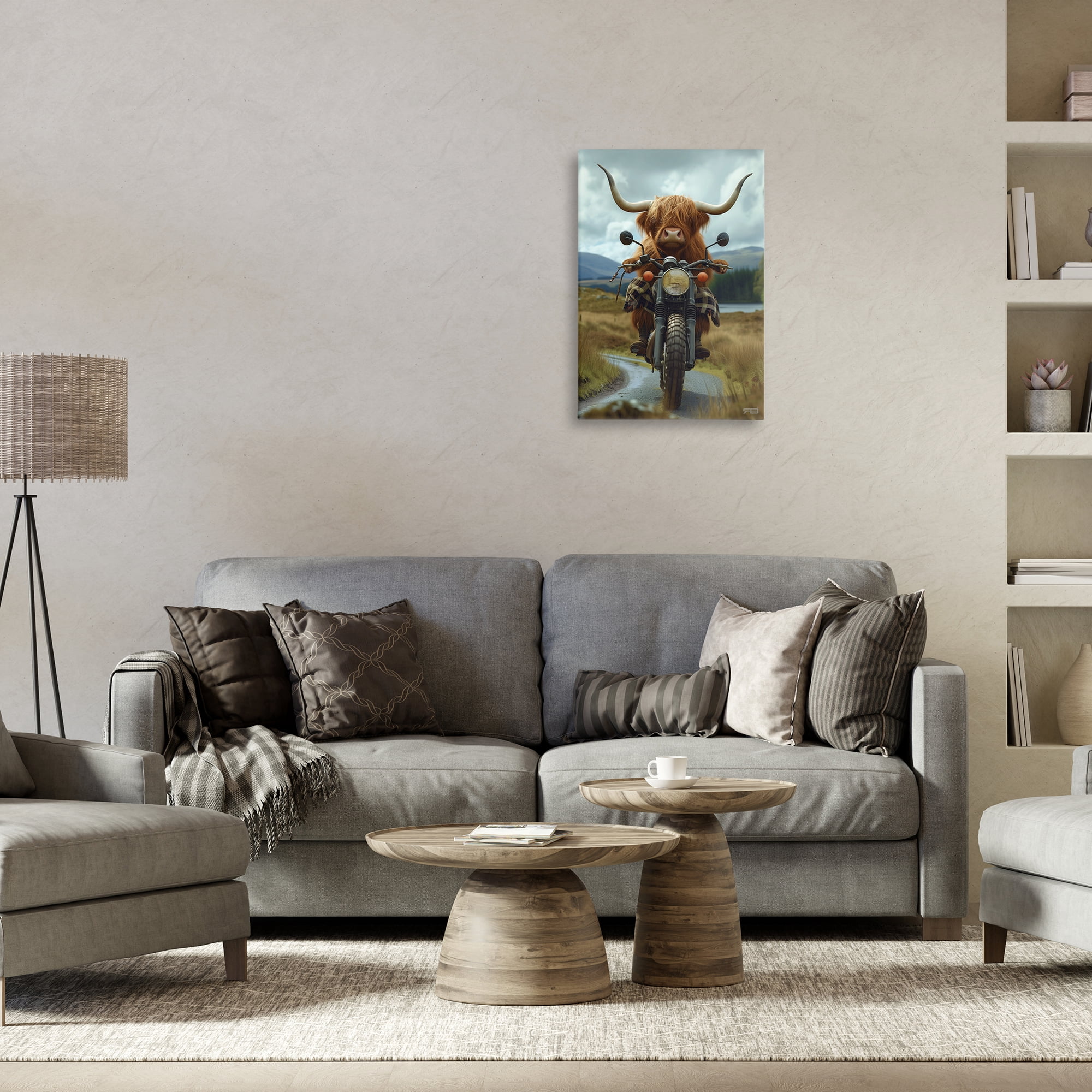 Stupell Industries Motorbike Rural Cattle Animals & Insects Painting Gallery Wrapped Canvas Art Print Wall Art, 16 x 24
