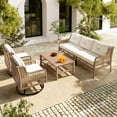 thumbnail image 2 of 4 Pieces Patio Furniture Set,Patio Conversation Sets with Swivel Chairs,Outdoor Wicker Sofa with 1 Loveseat(3 Seat), 2 Swivel Chairs,1 Coffee Table,Beige, 2 of 13
