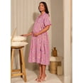 thumbnail image 3 of Janasya Indian Women's Pink Cotton Floral Wrap Maternity Dress, 3 of 5