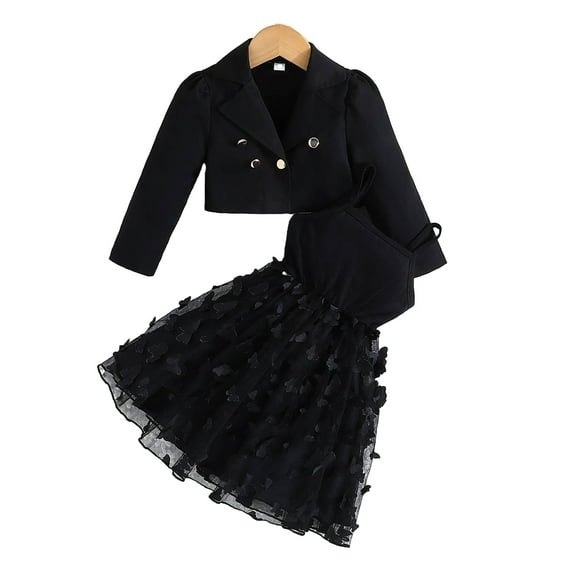 Chenyin Toddler Baby Girls 2PCS Outfit Fashion Long Sleeve Short Jacket Halter Dress Two-Piece Set Spring Fall Clothing for 12 Months - 5 Years