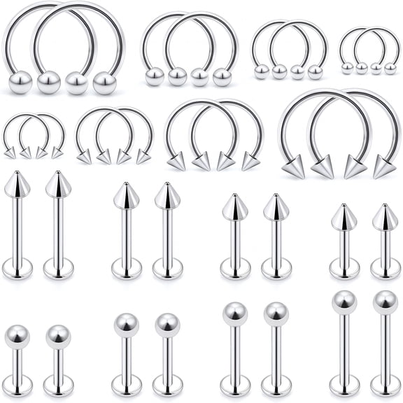 DESIGNICE Lip Rings 32PCS Labret Jewelry Lip Barbell Ring Snake Bite Piercing Jewelry 16G Helix Earring Daith Tragus Cartilage Studs Surgical Steel Piercing Jewelry for Women Men