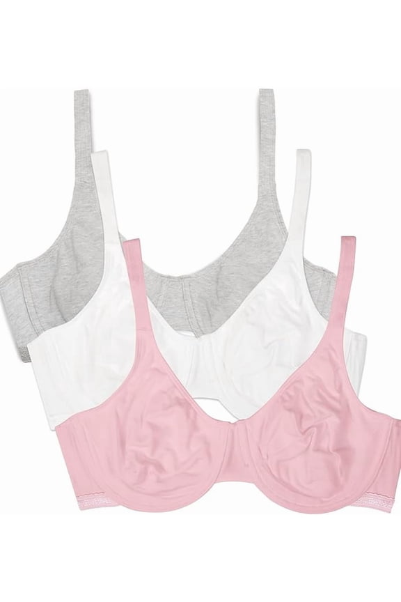 Women's 3-Pack Unlined Underwire Cotton Bra Color-Multicolor, 42DD