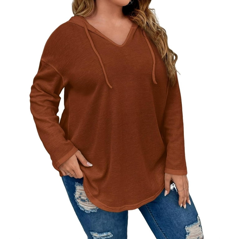 Women s Plus Size Sweatshirts Casual Plain Hooded Pullovers Rust Brown 4XL Walmart