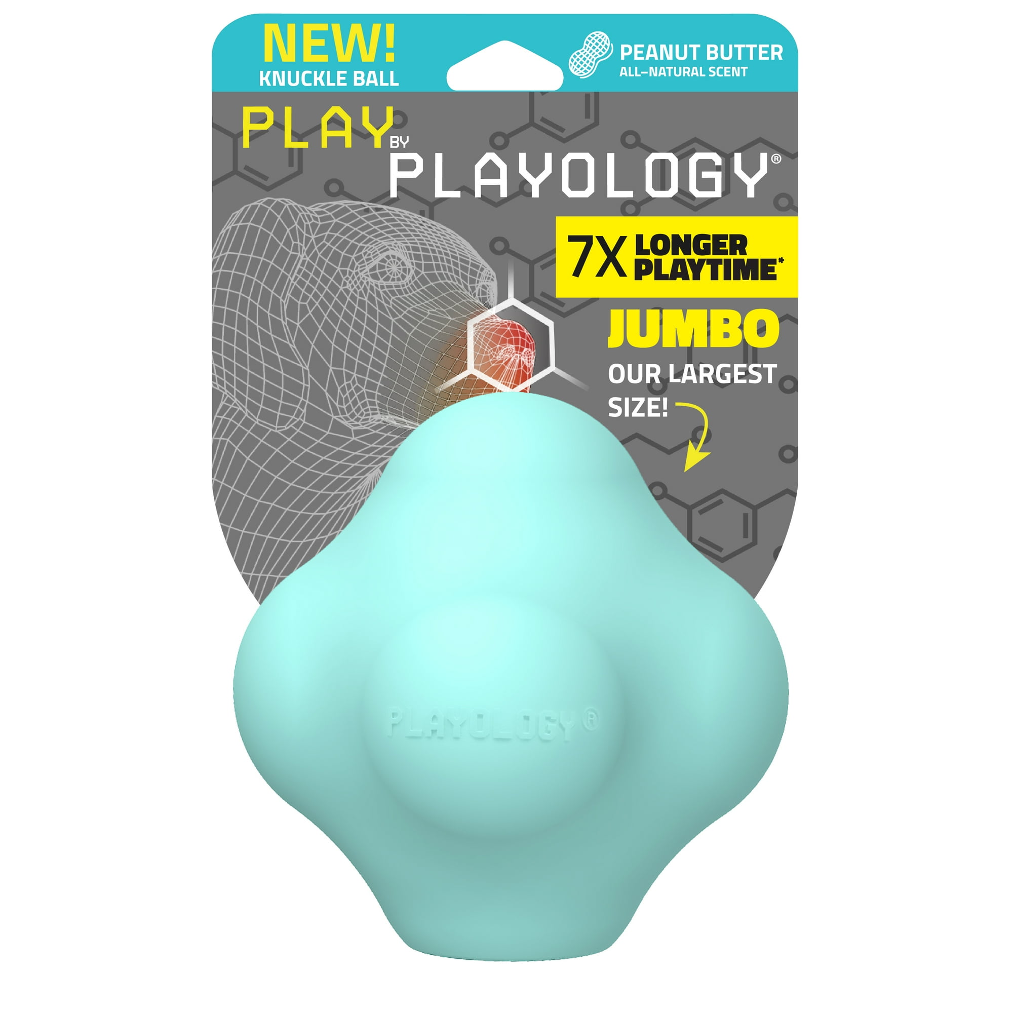 Play by Playology | Knuckle Chew Ball with Crunch for Large Dogs, Peanut Butter Scent