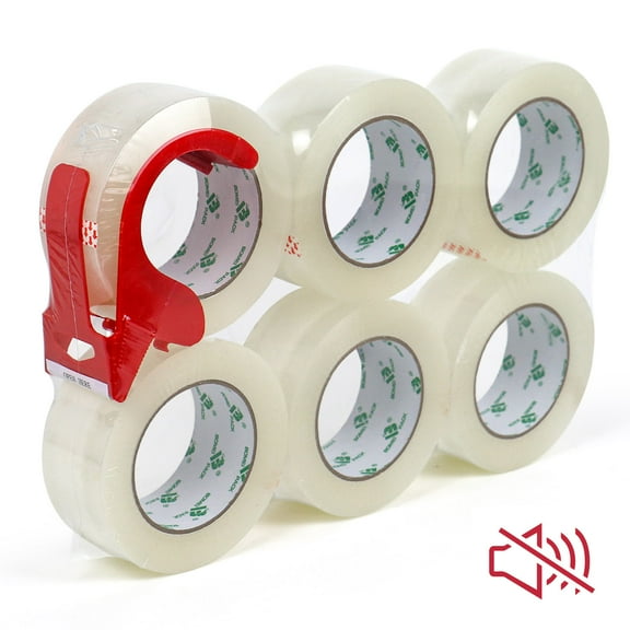 Bomei Pack No Noise Quiet Clear Packing Tape, 6-Roll, 2.4Mil 1.88Inch 110Yards