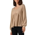 thumbnail image 4 of INSPIRE CHIC Women's Knit Peplum Top V Neck Long Sleeve Ruffle Hem Pullover Sweater 2XL Khaki, 4 of 6
