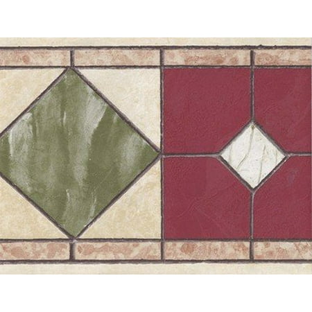 Tales Border - Norwall NB76946F Burgundy Tiles Wallpaper Border, Cream, Green, Red