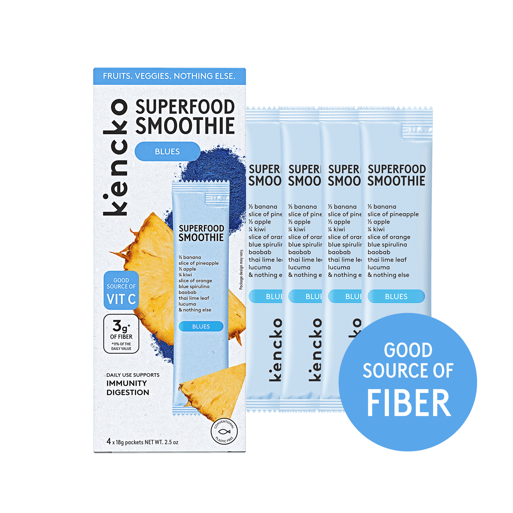 Kencko Blues Instant Superfood Fruit & Veggie Smoothies, .63 oz, 4 Pack