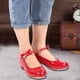 thumbnail image 3 of Zapatos de claqué de cuero sintético rojo brillante estilo baile de paso para niñas, 3 of 8