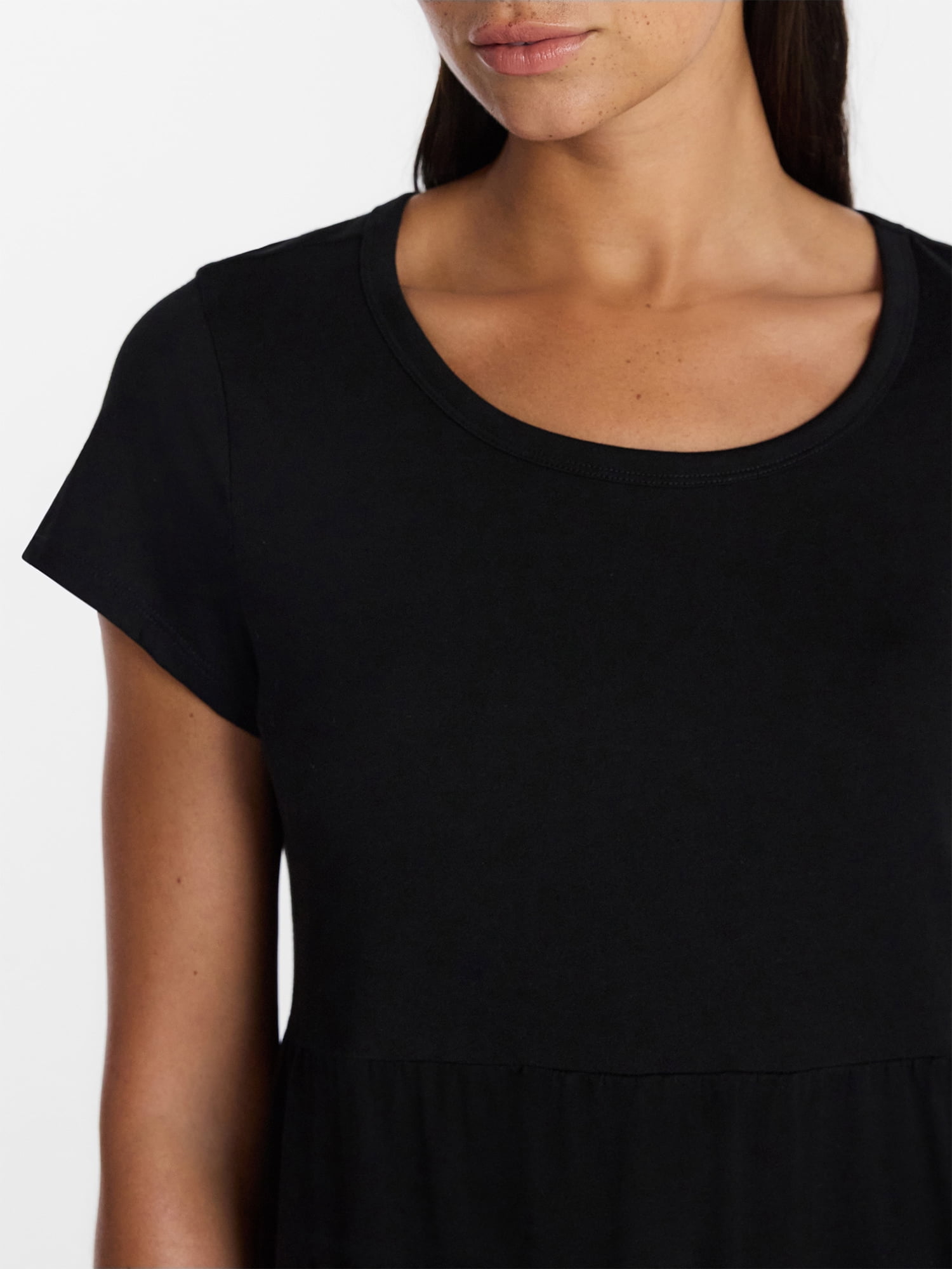 Time and Tru Women's Tiered Cotton Mini Dress with Short Sleeves, Sizes XS-XXXL