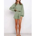 thumbnail image 2 of Conjunto de 2 piezas de punto para mujer: top corto con mangas abullonadas, pantalones cortos, suéter y chándal, 2 of 6
