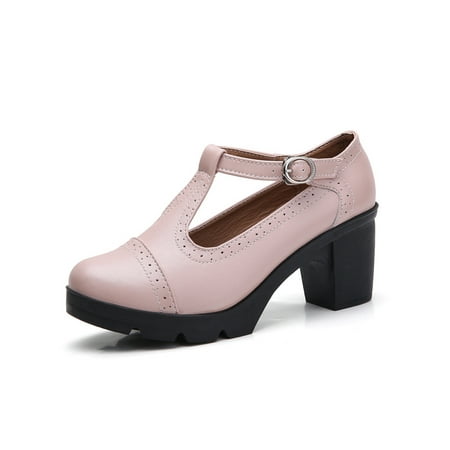

Woobling Women Fashion Dress Pump Shoes Ankle Strap Brogue Leather Shoe Work Comfort Round Toe Pink 8.5