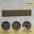 thumbnail image 6 of HBCY Creations 34" x 4" Rustic Brown Wall Mounted Storage Rack-7 Hooks-Pine Wood Floating Shelves, 6 of 7