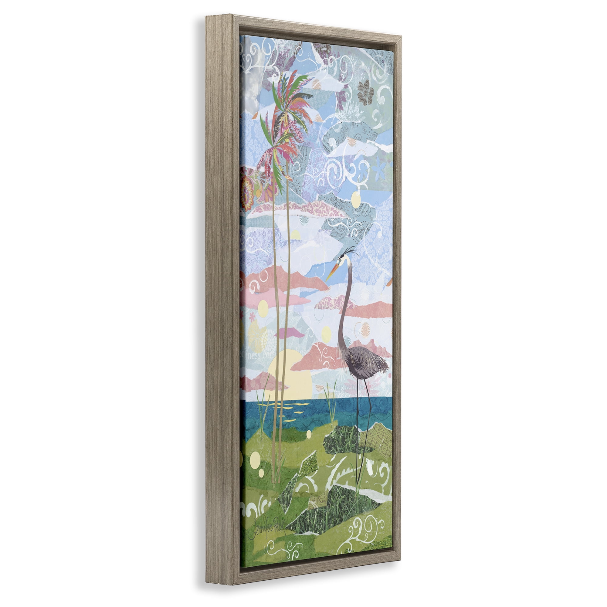 Stupell Industries Crane & Swirled Landscape Landscape Painting Brown Floater Framed Canvas Art Print Wall Art, 15 x 31