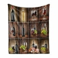 thumbnail image 1 of Wine Soft Flannel Fleece Throw Blanket, Drink Themed Collage on Wooden Backdrop Grapes and Meat Rustic Country Theme, Cozy Plush for Indoor and Outdoor Use, 70" x 90", Brown Black Red, by Ambesonne, 1 of 6