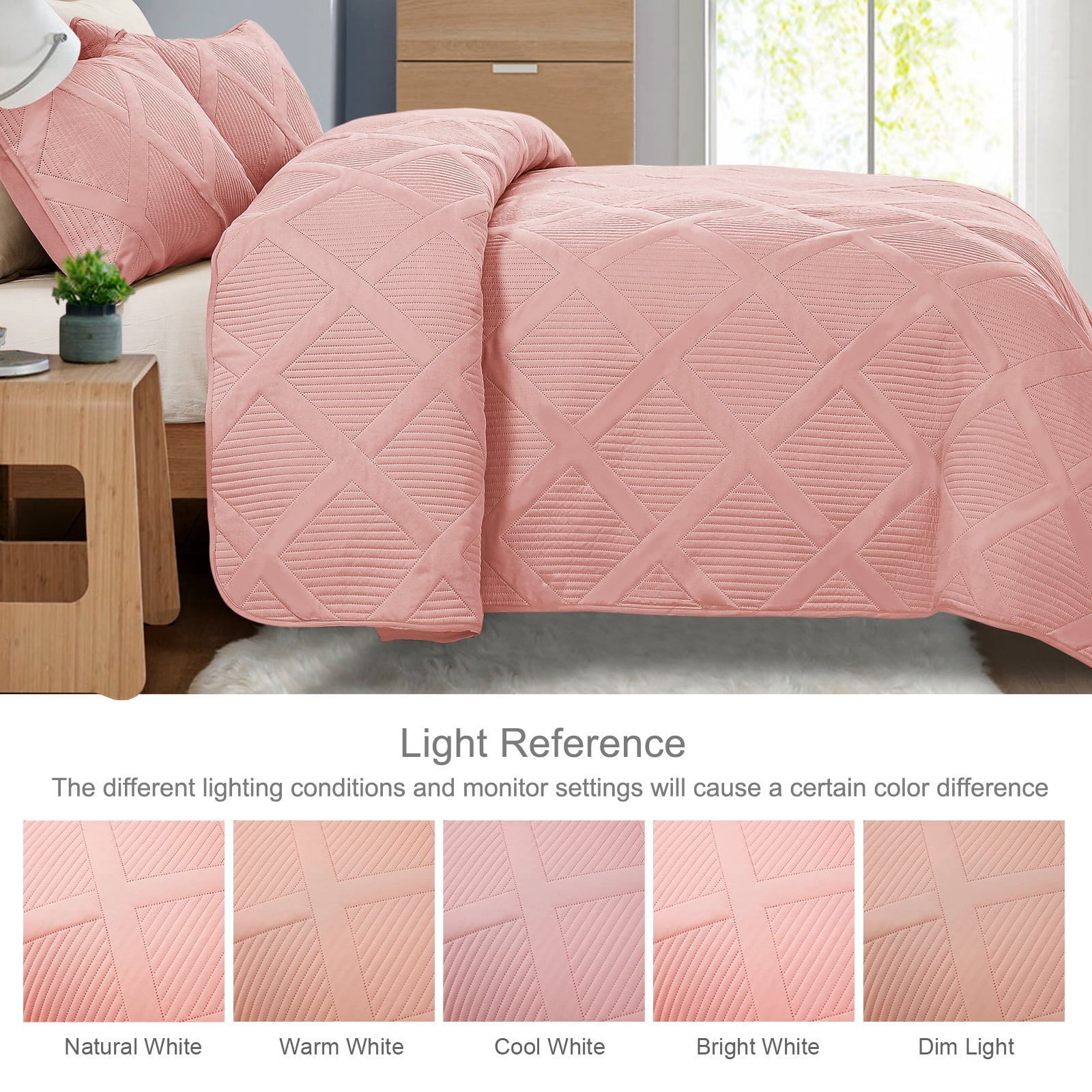 Exclusivo Mezcla Ultrasonic Twin Quilt Set, 2-Piece Lightweight Bedspreads Modern Striped Coverlet, Blush Pink