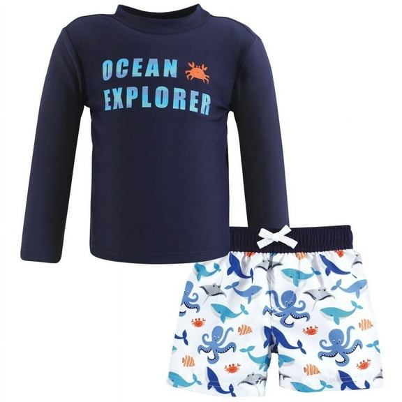 Hudson Baby Boys Swim Rashguard Set, Ocean Explorer, 3-6 Months