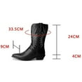 thumbnail image 5 of Embroidery Cowboy Boots for Women White Black Leather Mid Calf Chunky Heel Pointed Toe Pull on Long Booties, 5 of 7