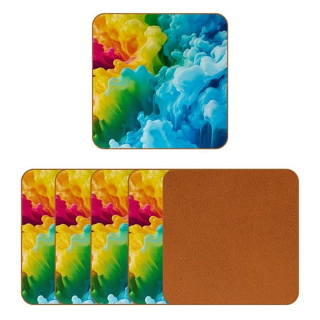 

YZUOUZY Coasters Coaster for Desk set of 6 Square Unique Coasters Jungle Floral Watercolor Palm Leaves