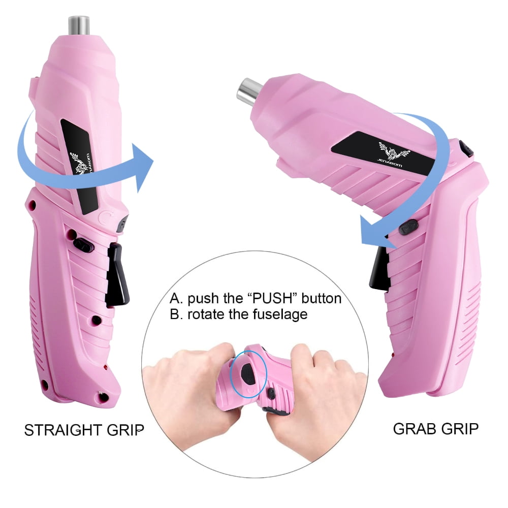 47pcs Pink Cordless Electric Screwdriver USB Charging Portable Electric Screwdriver Rotatable with LED Light Multi-functional Home Electric Repair Tool Kit