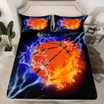 thumbnail image 2 of Homewish Boys Ball Game Queen Sheet Sets,Basketball Sport Theme Flat Sheet,Orange Black Blue Queen Fitted Sheet For Boys Kids,Breathable Home Decor,4 Pieces, 2 of 7