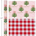thumbnail image 6 of Christmas Reversible Wrapping Paper Roll - Pink Metallic Foil Shine Green Trees with Pink Bow & Red Checkered Gift Wrap for Christmas, New Year Celebration - Mini Roll - 17 Inch x 33 Feet, 6 of 12