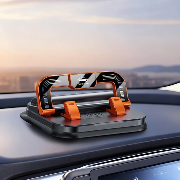 2-in-1 Multi-Functional Car Phone Stand & Number Plate Holder, Sticky Stable Anti-Shake Dashboard Mount, Navigation Stand for Car Interior Accessories, Orange, 1pc