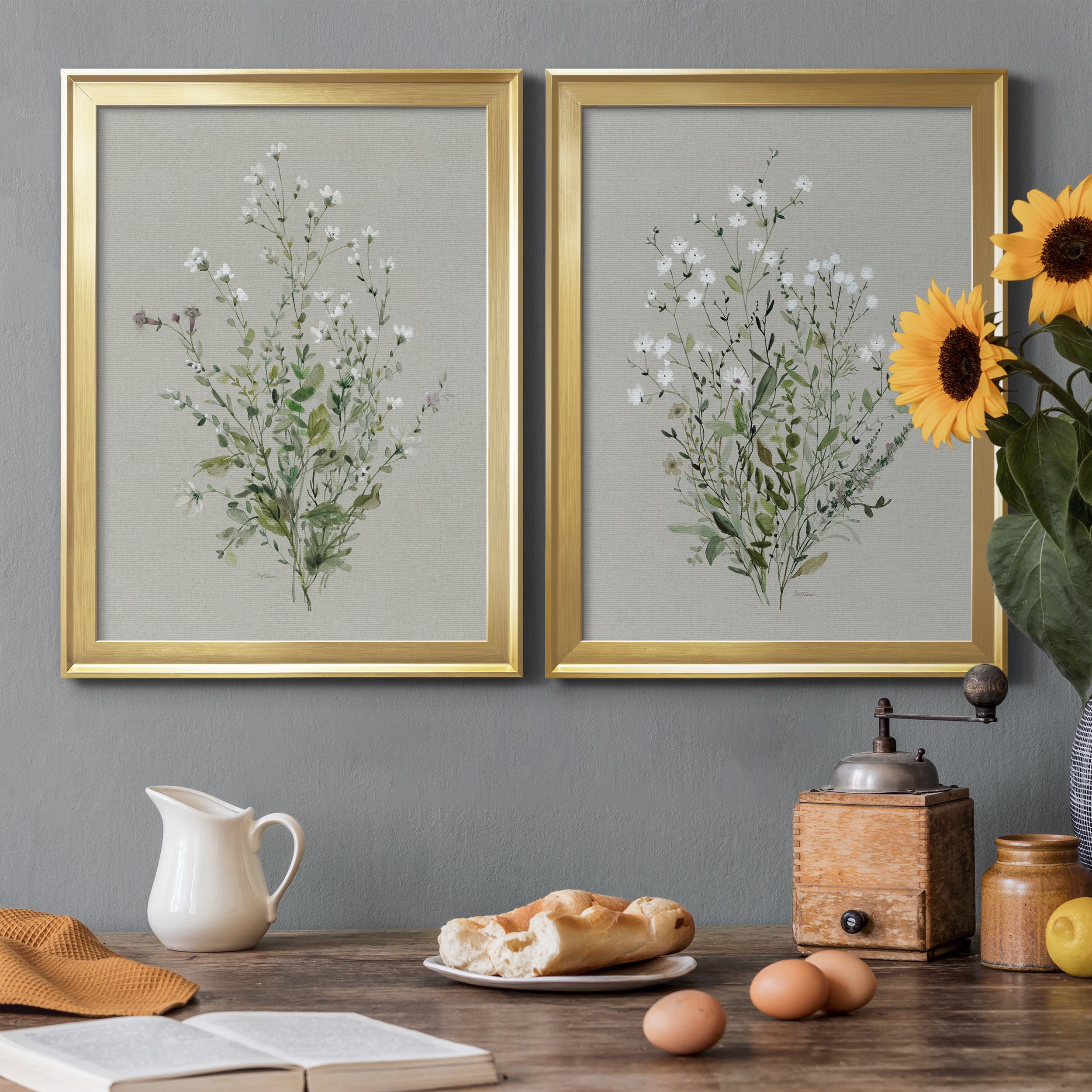 2 Piece Set Bouquet of Grace I Premium Framed Canvas - Ready to Hang - 22.5 x 30.5 Each - Gold Frame