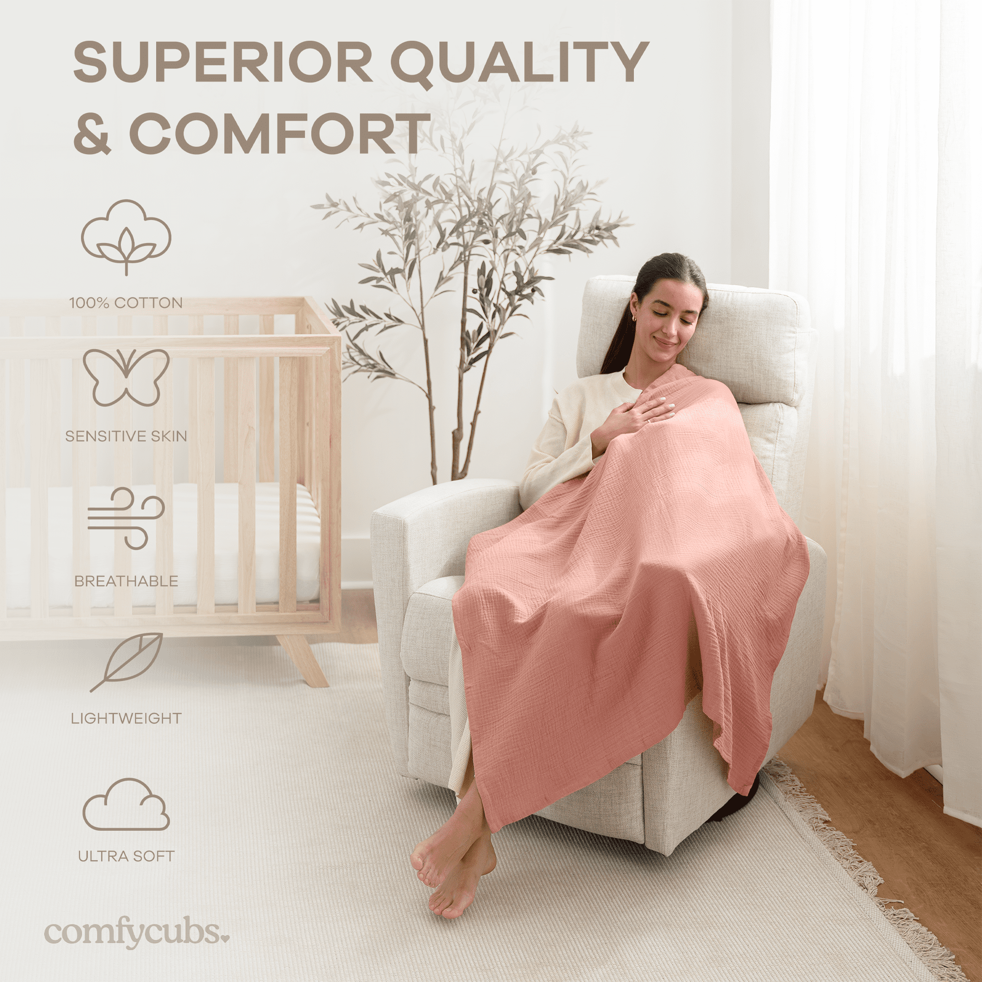 Comfy Cubs Muslin Swaddle Blankets Pack of 3 - 42 x 42 Inch Large Wraps for Newborns - Girl Set 1