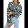 thumbnail image 1 of Suéteres de Punto con Estampado de Mariposas para Mujer, Informales, de Larga y Cuello Redondo Gris L, 1 of 9