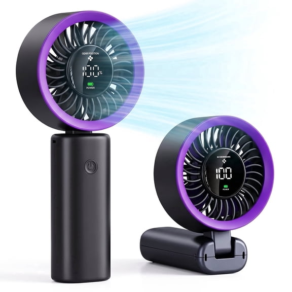 Mighty Rock 100-Speed Rechargeable Battery LED Digital Display Foldable Electric Personal Mini Travel Fan Black