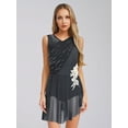 thumbnail image 3 of YiZYiF Women Sparkly Sleeveless Figure Skating Dress Ruched Mesh Modern Lyrical Ballet Dance Costume Black XL, 3 of 6