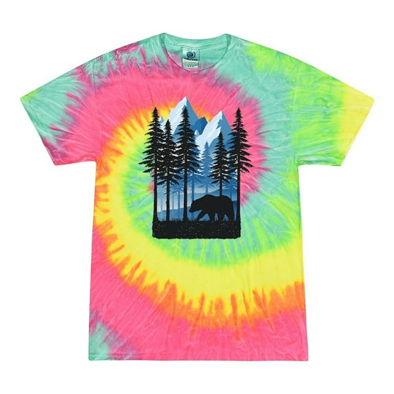 Wild Bobby, California Cali Bear Redwoods, Animal Lover, Tie-Dye Tees, Minty Rainbow, X-Large