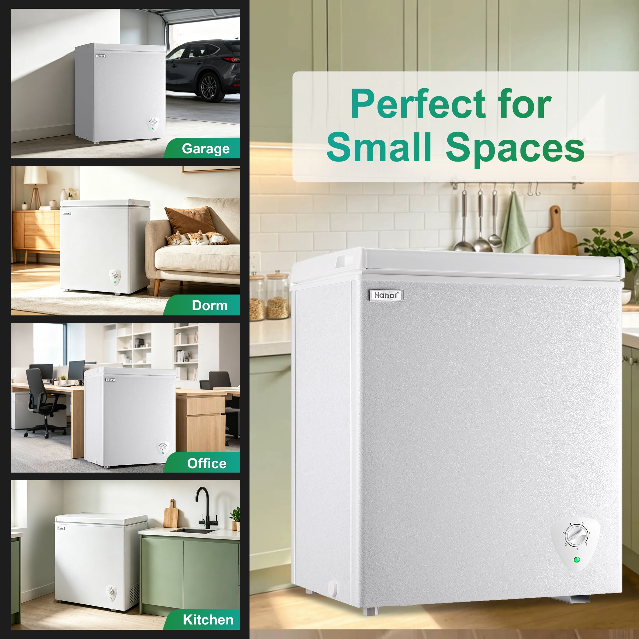 Wanai 5 cu ft Deep Freezer, White, for Garage, Kitchen, or Basement