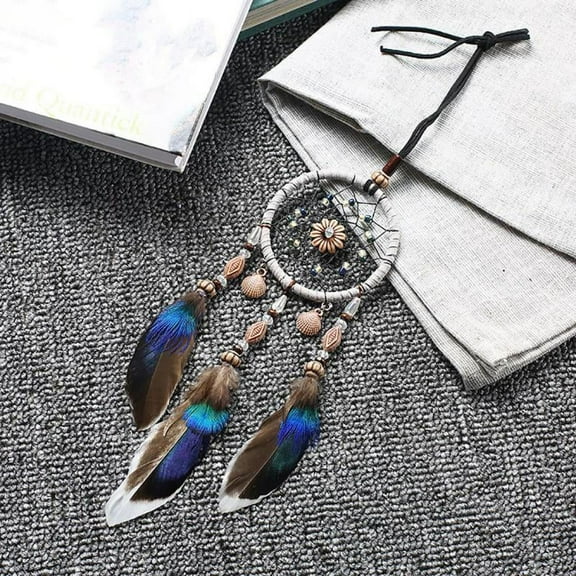 Natural Beaded Feathers Mini Dream Catcher Car Hanging Ornaments Wind Chimes Home Decor