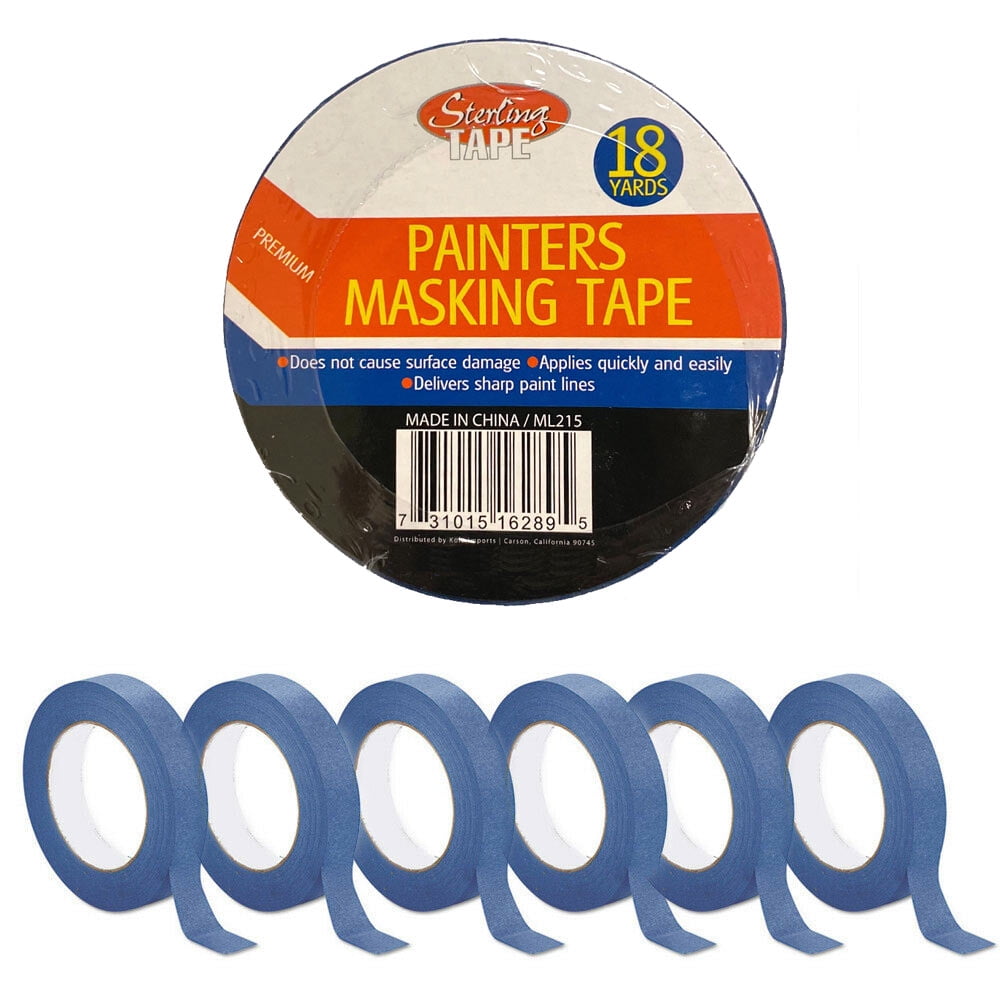 12 Rolls Painters Masking Tape Blue 1 Inch x 18Yds Less Edge Bleed 