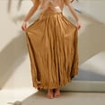 thumbnail image 6 of Yucgh Women's Pleated Solid Color Maxi Skirt with Large Swing, A-line Floor Length Skirt, Casual Flowy Skirt with Elastic Waist,Coffee,M, 6 of 8