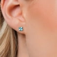 thumbnail image 3 of Gem Stone King 14K White Gold Ice Blue Topaz Double Notch Stud Earrings | 2.60 Cttw | Gemstone November Birthstone | Princess 6MM | Gold Earrings for Women Men, 3 of 6