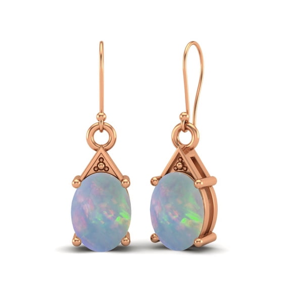 Mooneye 8x6 mm Oval Opal 925 Sterling Silver Rose Vermeil Drop Dangle Women Wedding Earrings