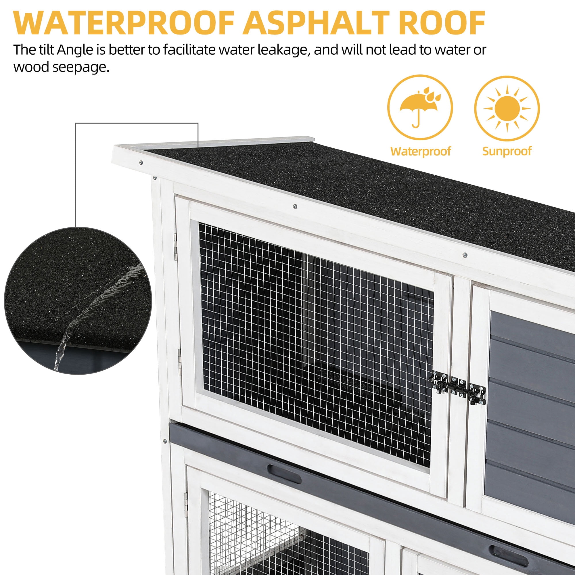 Uforic Rabbit Hutch Bunny Cage Indoor Outdoor with Removable Tray and Wheels