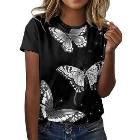 

Scrub Tops for Women Summer Flower Printed Shirts Short Sleeve O Neck Tee T Shirt Top